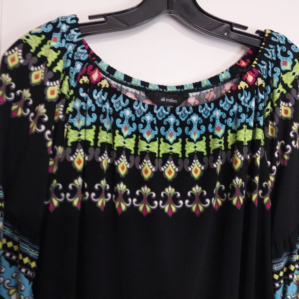 Ali Miles Black Tunic with Multicolor Geometric Trim and Crochet Hem - Picture 5 of 15